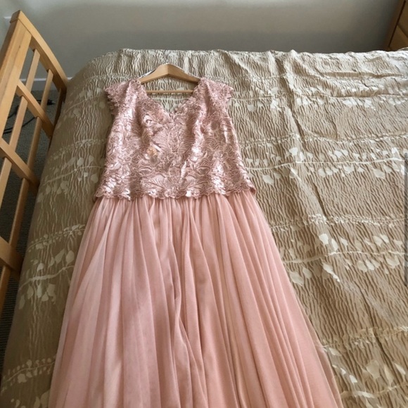 Tadashi Shoji Intricate Pink Lace, Chiffon & Tulle Ballgown - Picture 3 of 5